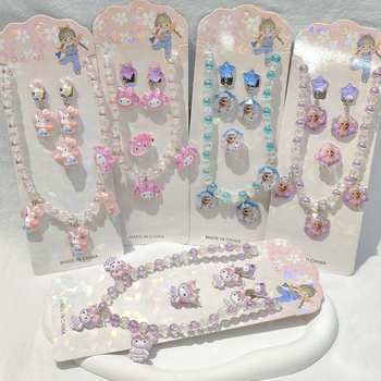 Gyerekeknek készült rajzfilmszerű hercegnő nyaklánc gyöngyös függővel, műanyag/gyanta, golyó lánc, 3–10 éveseknek