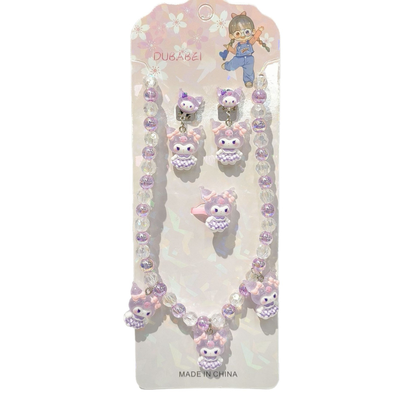 Gyerekeknek készült rajzfilmszerű hercegnő nyaklánc gyöngyös függővel, műanyag/gyanta, golyó lánc, 3–10 éveseknek