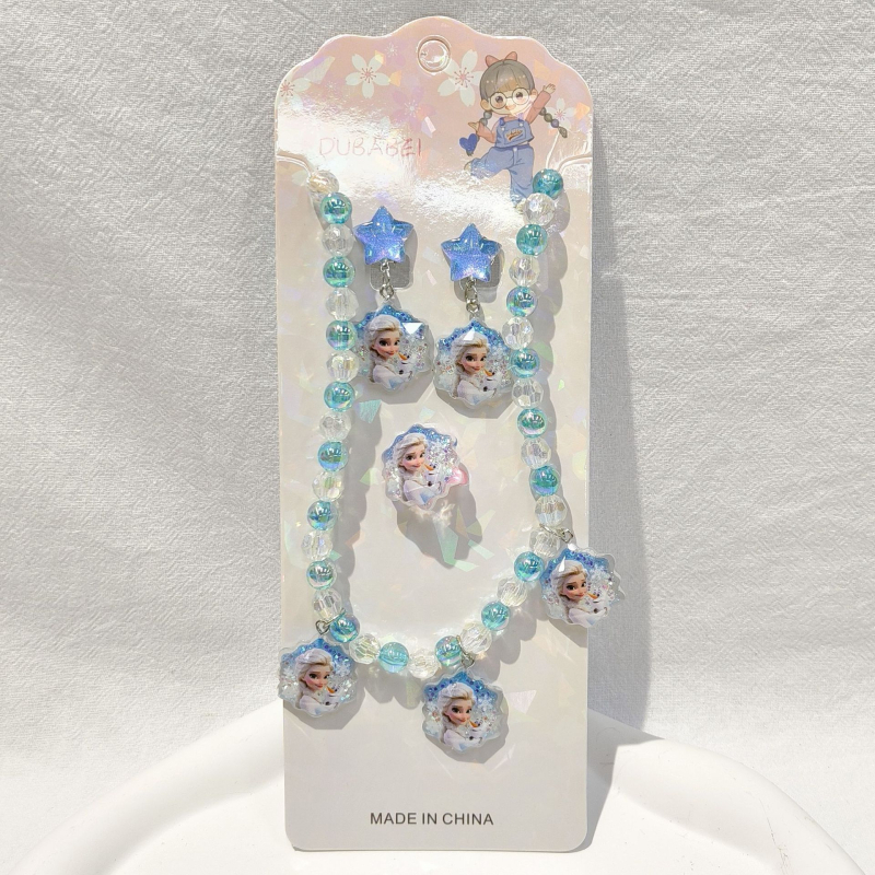 Gyerekeknek készült rajzfilmszerű hercegnő nyaklánc gyöngyös függővel, műanyag/gyanta, golyó lánc, 3–10 éveseknek