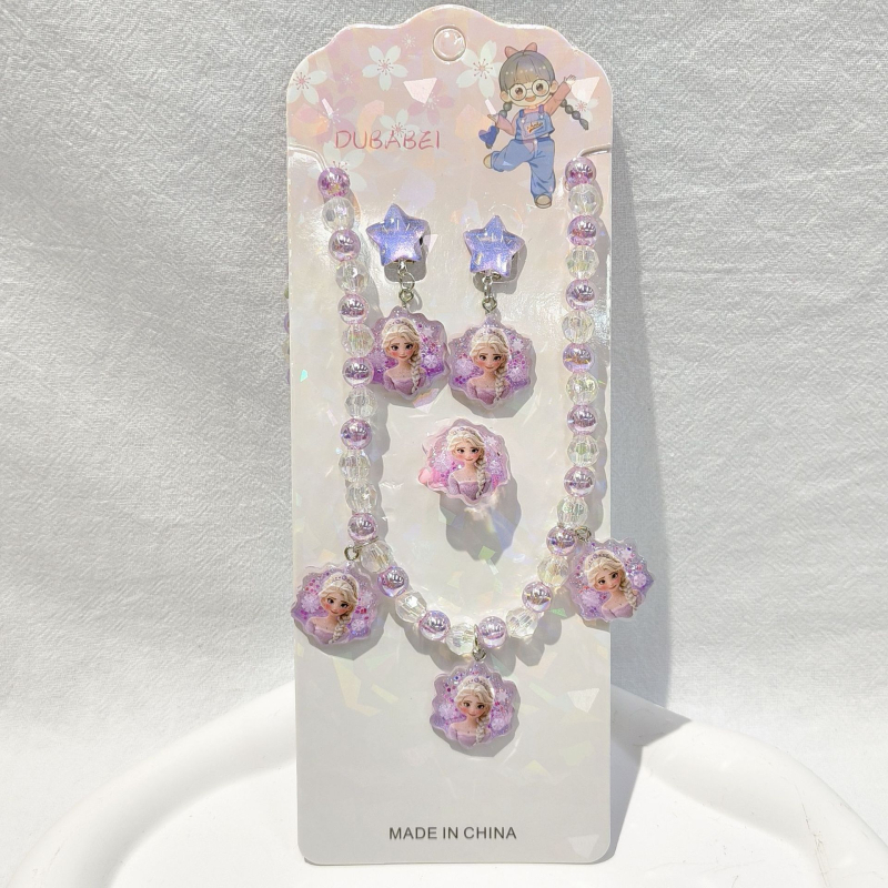 Gyerekeknek készült rajzfilmszerű hercegnő nyaklánc gyöngyös függővel, műanyag/gyanta, golyó lánc, 3–10 éveseknek
