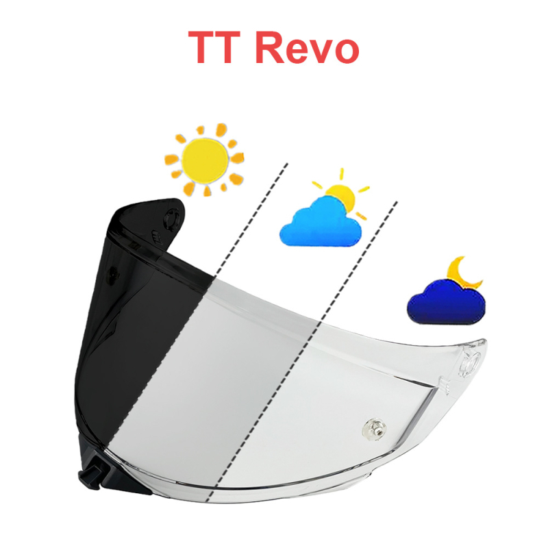 TT REVO šalmo lęšiai – elektroplatinė danga, saulės apsauga, UV apsauga, aukštos raiškos naktinis matymas, šalmo priedai