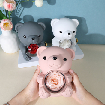 Ölelős maci és rózsa ékszerdoboz gyűrű- és nyaklánctároláshoz, tartós virágos ajándékdoboz, műanyag ékszertartó csomagolás