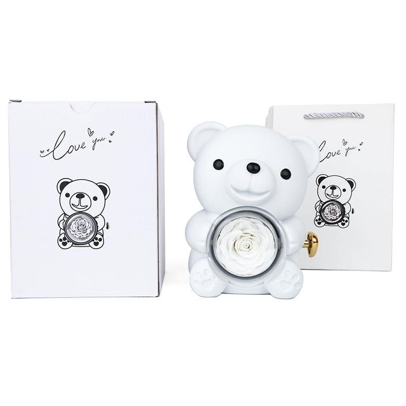 Ölelős maci és rózsa ékszerdoboz gyűrű- és nyaklánctároláshoz, tartós virágos ajándékdoboz, műanyag ékszertartó csomagolás