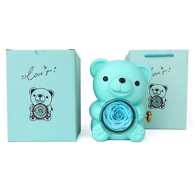 Ölelős maci és rózsa ékszerdoboz gyűrű- és nyaklánctároláshoz, tartós virágos ajándékdoboz, műanyag ékszertartó csomagolás