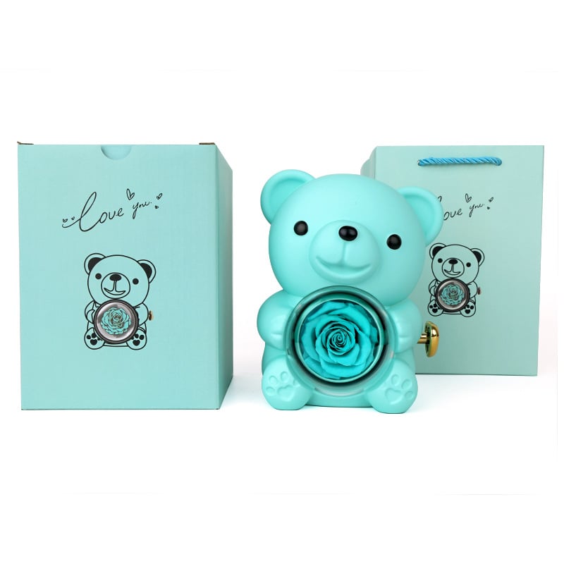 Ölelős maci és rózsa ékszerdoboz gyűrű- és nyaklánctároláshoz, tartós virágos ajándékdoboz, műanyag ékszertartó csomagolás