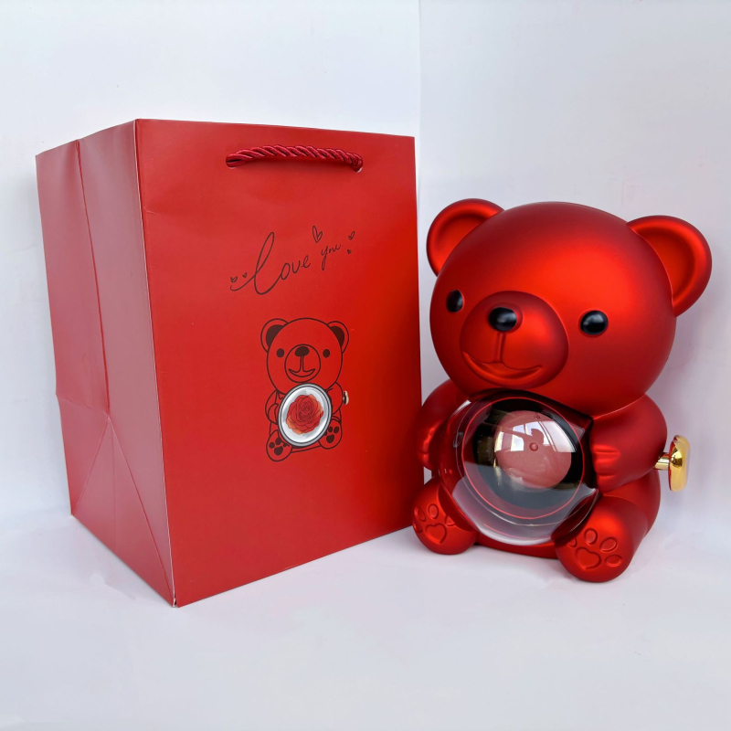 Ölelős maci és rózsa ékszerdoboz gyűrű- és nyaklánctároláshoz, tartós virágos ajándékdoboz, műanyag ékszertartó csomagolás