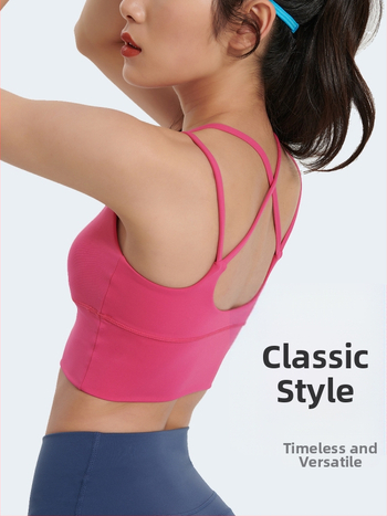 Top de yoga cu spate încrucișat, material care elimină umezeala, pernă detașabilă pentru piept, 80% nylon, 20% spandex