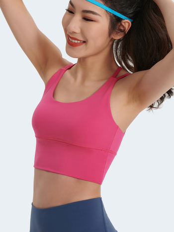 Top de yoga cu spate încrucișat, material care elimină umezeala, pernă detașabilă pentru piept, 80% nylon, 20% spandex