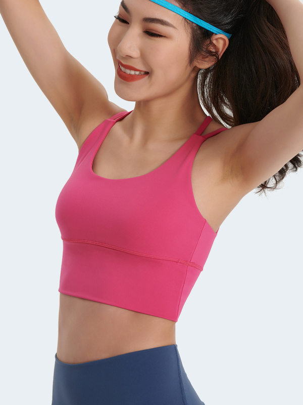 Top de yoga cu spate încrucișat, material care elimină umezeala, pernă detașabilă pentru piept, 80% nylon, 20% spandex