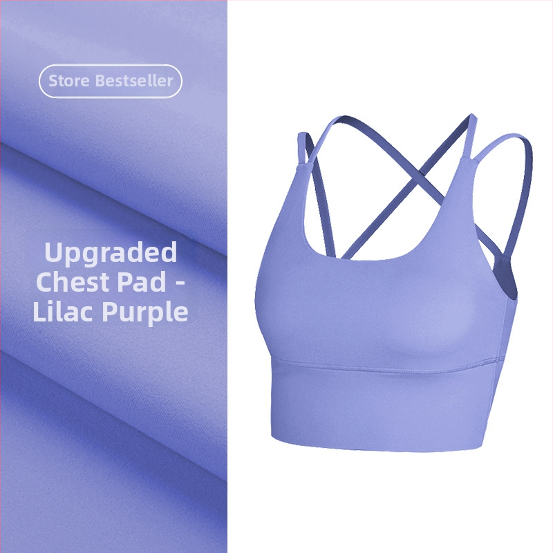 Top de yoga cu spate încrucișat, material care elimină umezeala, pernă detașabilă pentru piept, 80% nylon, 20% spandex