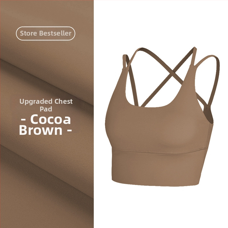 Top de yoga cu spate încrucișat, material care elimină umezeala, pernă detașabilă pentru piept, 80% nylon, 20% spandex