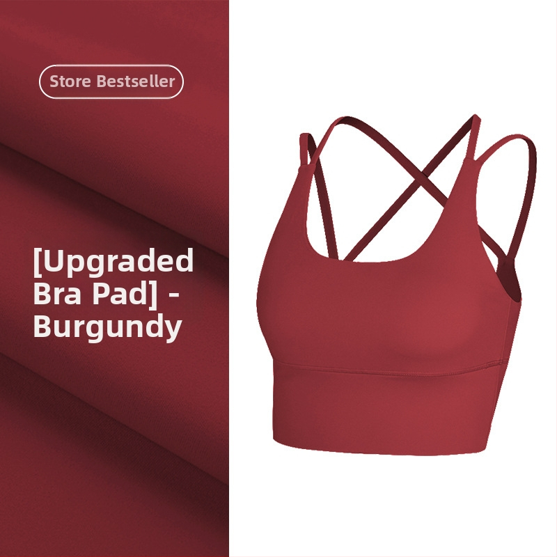 Top de yoga cu spate încrucișat, material care elimină umezeala, pernă detașabilă pentru piept, 80% nylon, 20% spandex