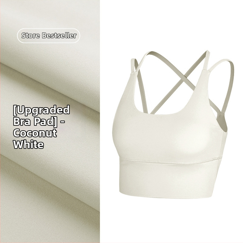 Top de yoga cu spate încrucișat, material care elimină umezeala, pernă detașabilă pentru piept, 80% nylon, 20% spandex