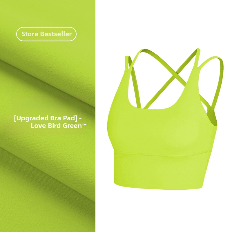 Top de yoga cu spate încrucișat, material care elimină umezeala, pernă detașabilă pentru piept, 80% nylon, 20% spandex