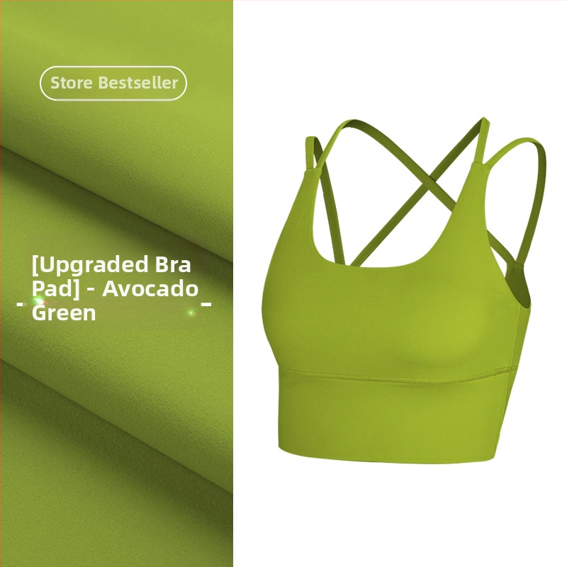 Top de yoga cu spate încrucișat, material care elimină umezeala, pernă detașabilă pentru piept, 80% nylon, 20% spandex