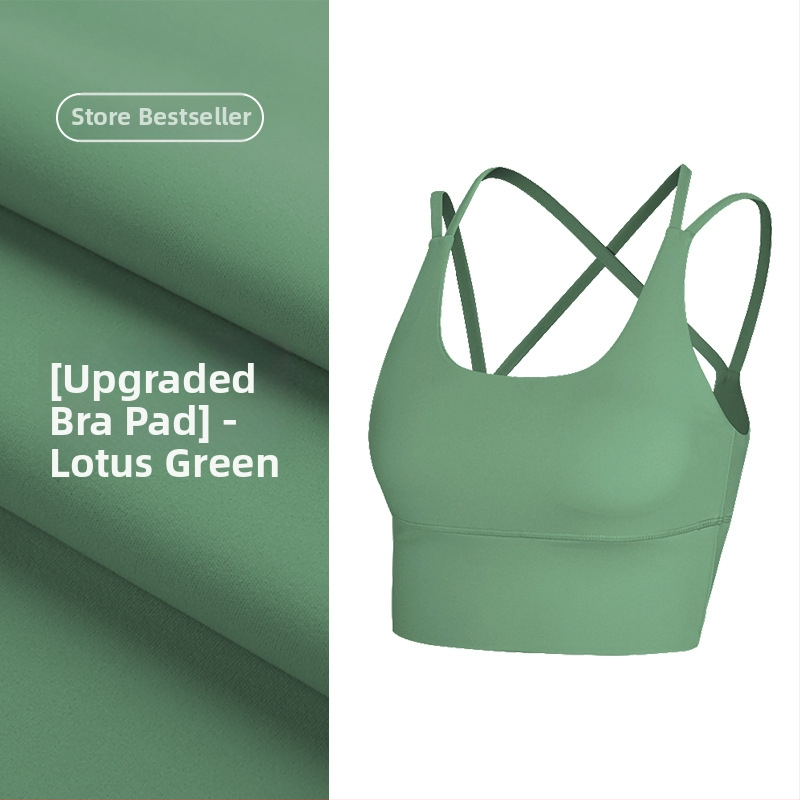 Top de yoga cu spate încrucișat, material care elimină umezeala, pernă detașabilă pentru piept, 80% nylon, 20% spandex