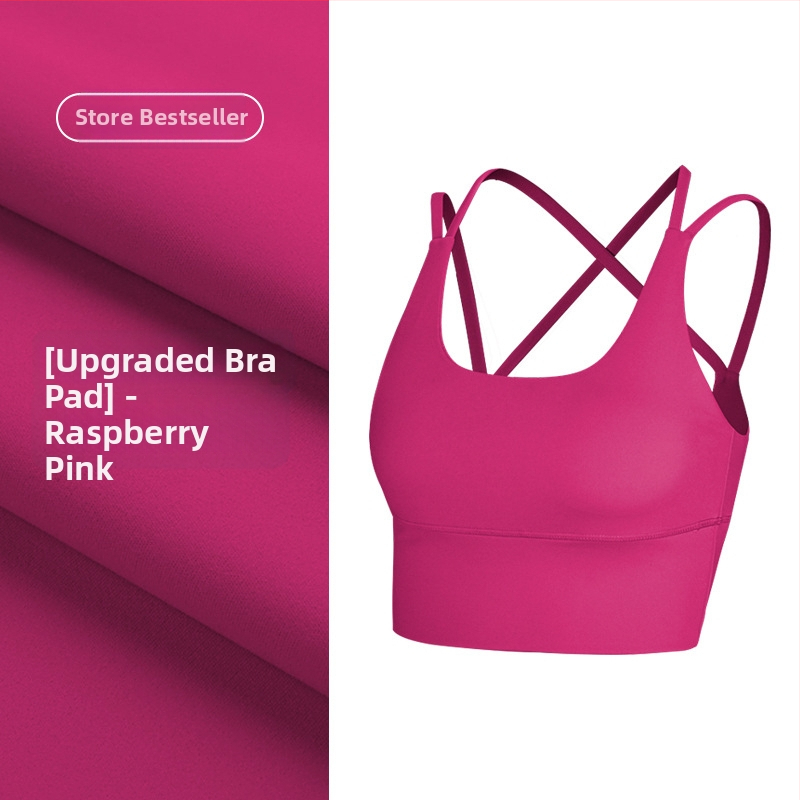 Top de yoga cu spate încrucișat, material care elimină umezeala, pernă detașabilă pentru piept, 80% nylon, 20% spandex