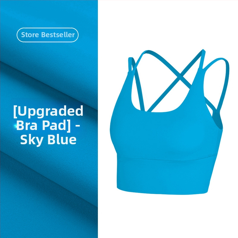 Top de yoga cu spate încrucișat, material care elimină umezeala, pernă detașabilă pentru piept, 80% nylon, 20% spandex