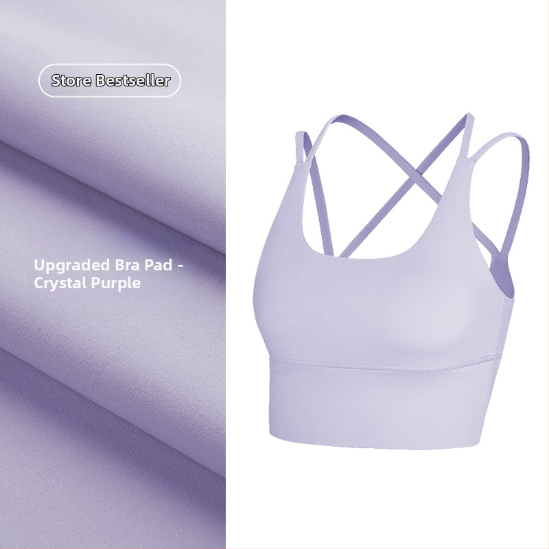 Top de yoga cu spate încrucișat, material care elimină umezeala, pernă detașabilă pentru piept, 80% nylon, 20% spandex