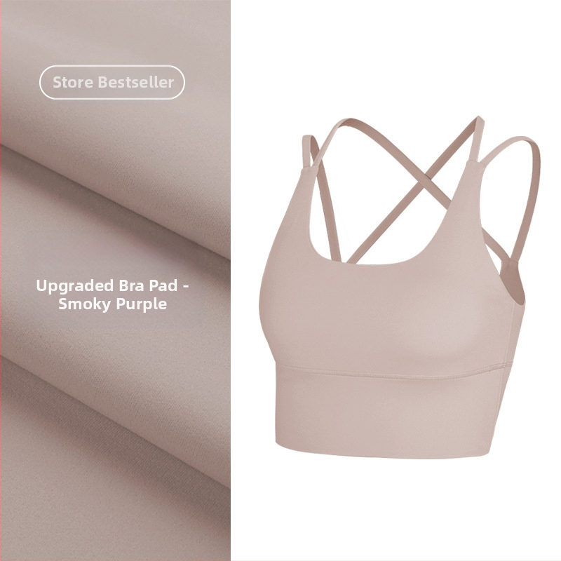 Top de yoga cu spate încrucișat, material care elimină umezeala, pernă detașabilă pentru piept, 80% nylon, 20% spandex