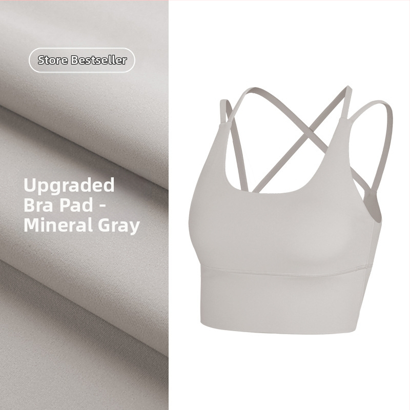 Top de yoga cu spate încrucișat, material care elimină umezeala, pernă detașabilă pentru piept, 80% nylon, 20% spandex