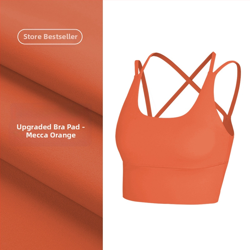 Top de yoga cu spate încrucișat, material care elimină umezeala, pernă detașabilă pentru piept, 80% nylon, 20% spandex