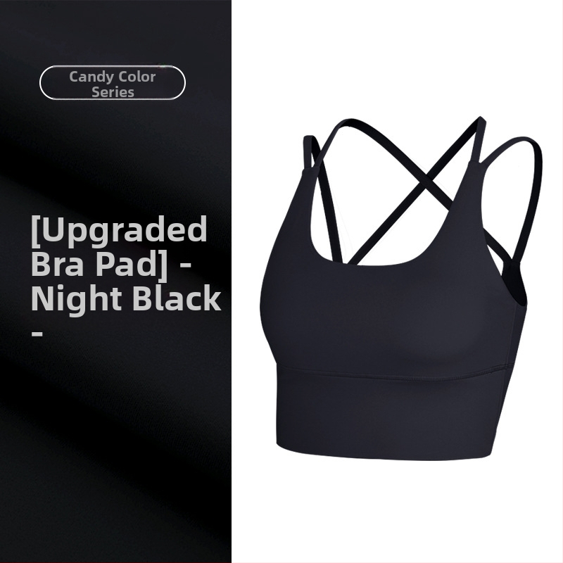 Top de yoga cu spate încrucișat, material care elimină umezeala, pernă detașabilă pentru piept, 80% nylon, 20% spandex