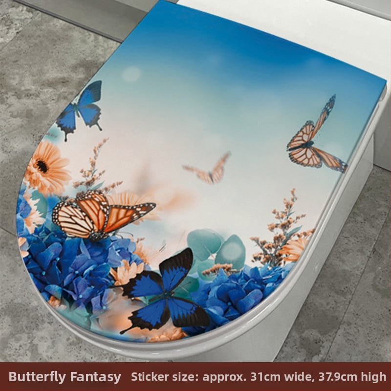 Tualeto dangtelio lipdukas - mielas delfinas, ranka piešti gėlės ir drugelis - PVC medžiaga, lipnios, Cartoon serija, vonios kambarys