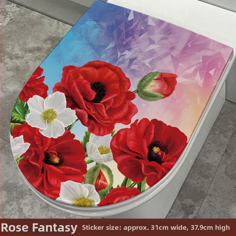 Tualeto dangtelio lipdukas - mielas delfinas, ranka piešti gėlės ir drugelis - PVC medžiaga, lipnios, Cartoon serija, vonios kambarys