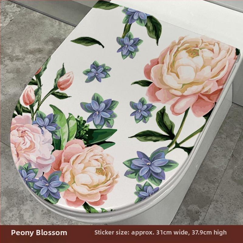 Tualeto dangtelio lipdukas - mielas delfinas, ranka piešti gėlės ir drugelis - PVC medžiaga, lipnios, Cartoon serija, vonios kambarys