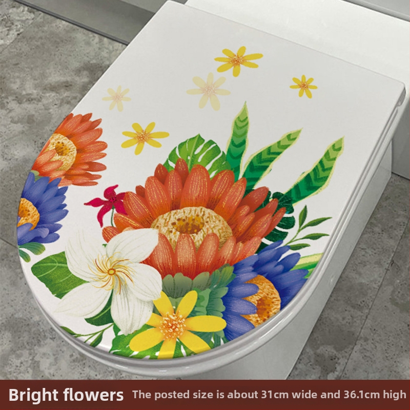 Tualeto dangtelio lipdukas - mielas delfinas, ranka piešti gėlės ir drugelis - PVC medžiaga, lipnios, Cartoon serija, vonios kambarys