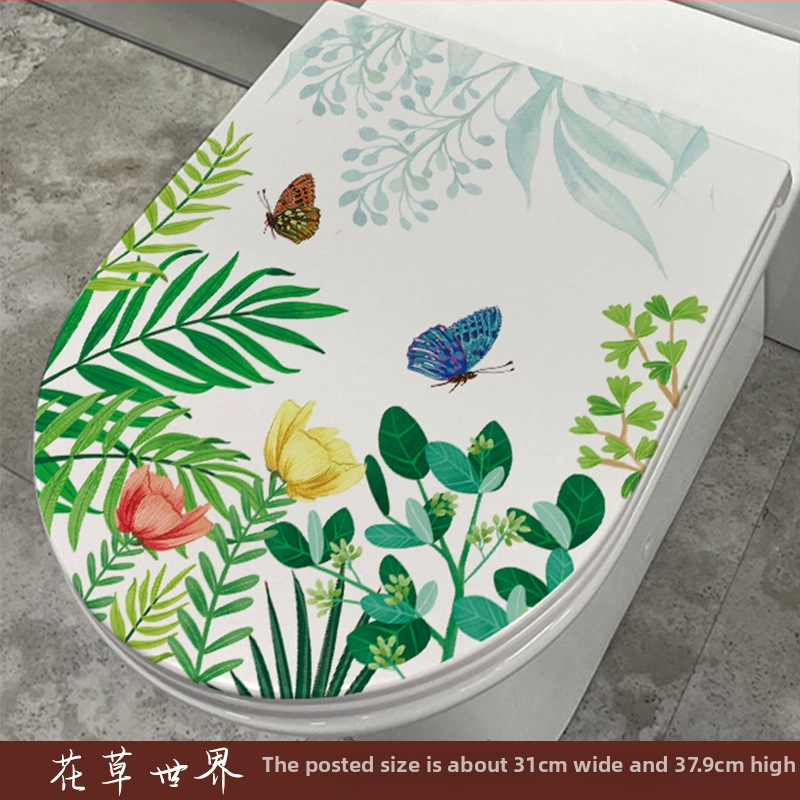 Tualeto dangtelio lipdukas - mielas delfinas, ranka piešti gėlės ir drugelis - PVC medžiaga, lipnios, Cartoon serija, vonios kambarys