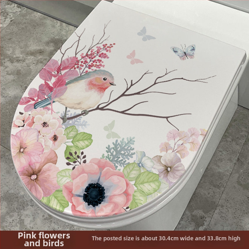 Tualeto dangtelio lipdukas - mielas delfinas, ranka piešti gėlės ir drugelis - PVC medžiaga, lipnios, Cartoon serija, vonios kambarys