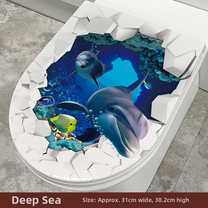 Tualeto dangtelio lipdukas - mielas delfinas, ranka piešti gėlės ir drugelis - PVC medžiaga, lipnios, Cartoon serija, vonios kambarys