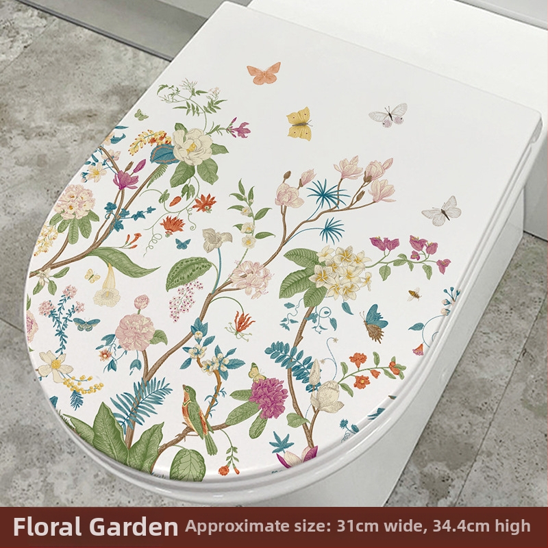 Tualeto dangtelio lipdukas - mielas delfinas, ranka piešti gėlės ir drugelis - PVC medžiaga, lipnios, Cartoon serija, vonios kambarys