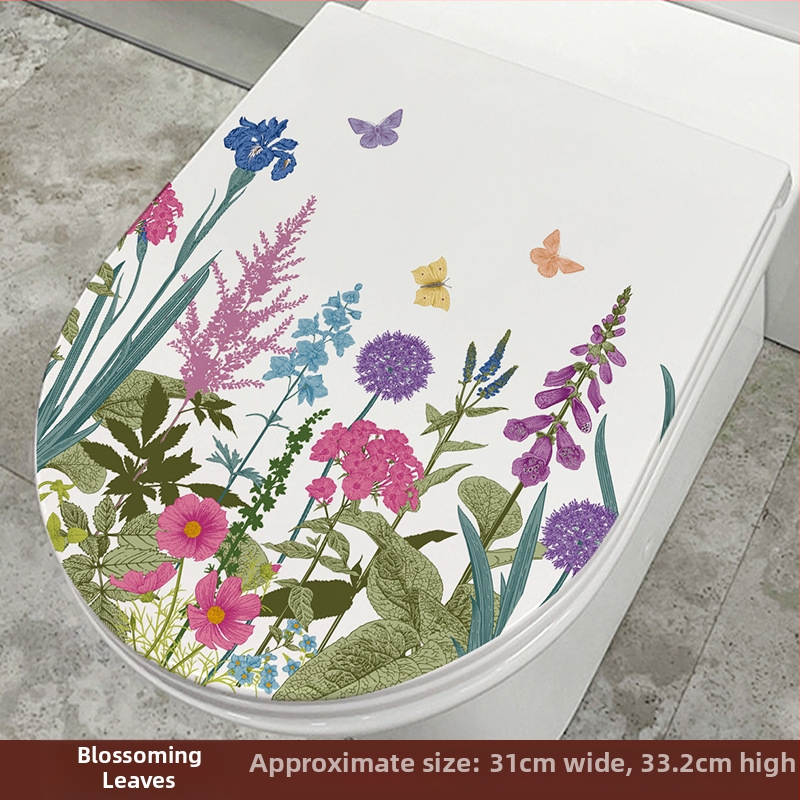 Tualeto dangtelio lipdukas - mielas delfinas, ranka piešti gėlės ir drugelis - PVC medžiaga, lipnios, Cartoon serija, vonios kambarys