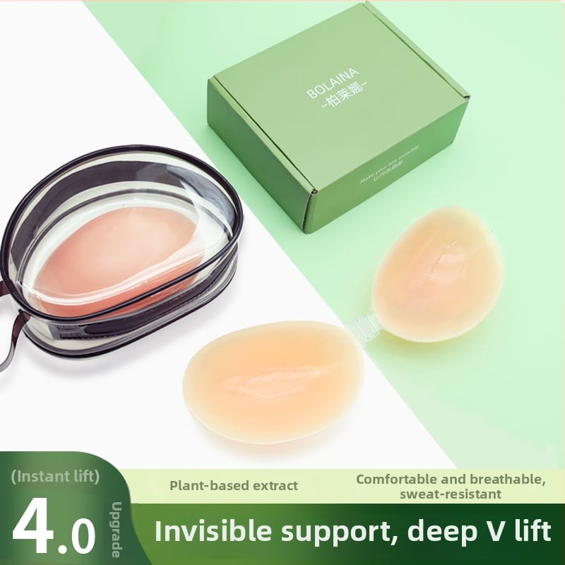 Szilikon melltapasz – gyűjtés, láthatatlan, pánt nélkül; kör alakú mellbimbó forma, átlátszó fényes felület, normál vastagság