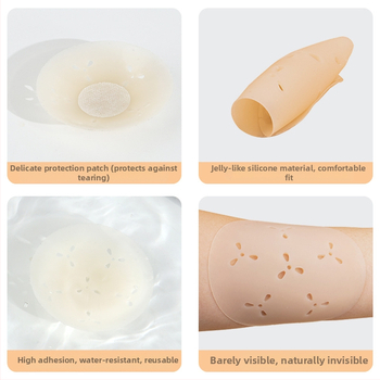 Szilikon melltapaszok - ultra vékony, légáteresztő és láthatatlan; kör alakú mellbimbóforma, fényes felület, üreges dizájn.