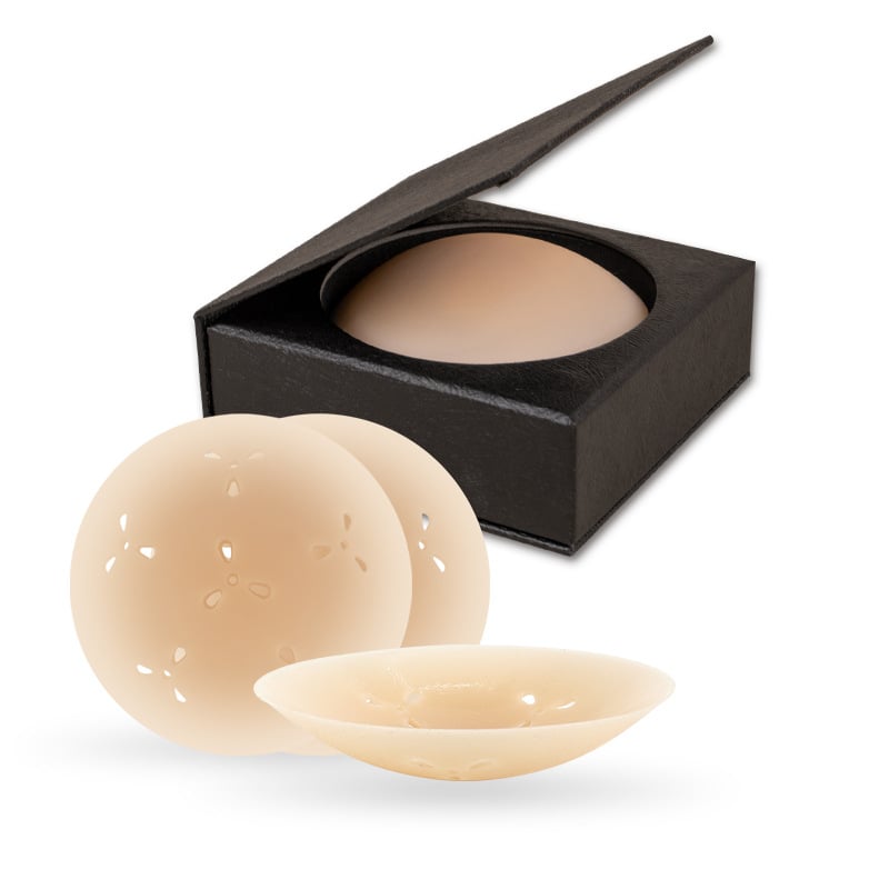 Szilikon melltapaszok - ultra vékony, légáteresztő és láthatatlan; kör alakú mellbimbóforma, fényes felület, üreges dizájn.