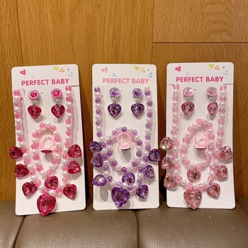 Set dječjeg nakita — princes stil, privjesak u obliku cvijeta, od plastike/smole, kuglični lanac, produžni lanac 11 cm i više, za djecu 3–10 godina