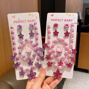 Set dječjeg nakita — princes stil, privjesak u obliku cvijeta, od plastike/smole, kuglični lanac, produžni lanac 11 cm i više, za djecu 3–10 godina