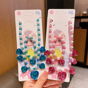 Set dječjeg nakita — princes stil, privjesak u obliku cvijeta, od plastike/smole, kuglični lanac, produžni lanac 11 cm i više, za djecu 3–10 godina