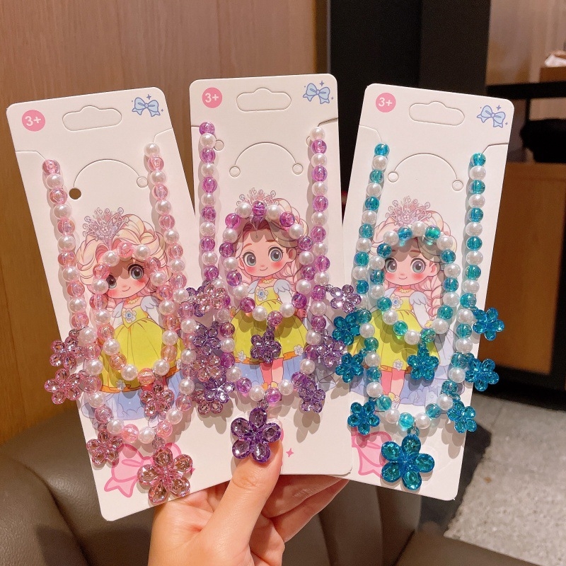 Set dječjeg nakita — princes stil, privjesak u obliku cvijeta, od plastike/smole, kuglični lanac, produžni lanac 11 cm i više, za djecu 3–10 godina