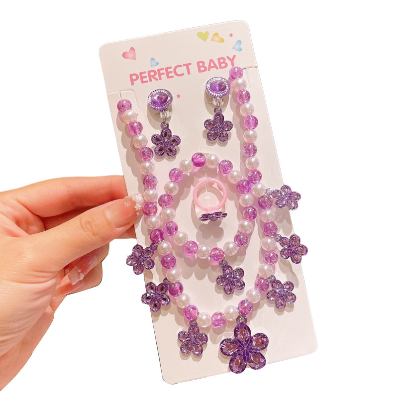Set dječjeg nakita — princes stil, privjesak u obliku cvijeta, od plastike/smole, kuglični lanac, produžni lanac 11 cm i više, za djecu 3–10 godina