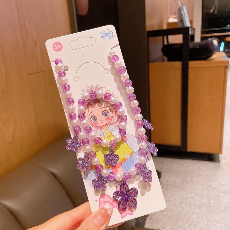 Set dječjeg nakita — princes stil, privjesak u obliku cvijeta, od plastike/smole, kuglični lanac, produžni lanac 11 cm i više, za djecu 3–10 godina