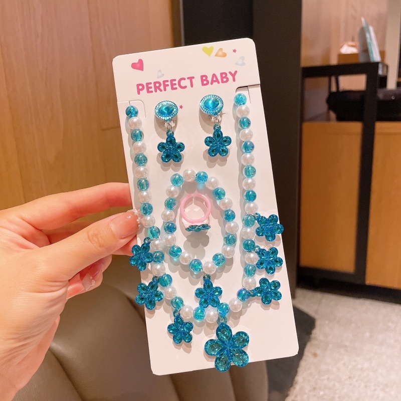 Set dječjeg nakita — princes stil, privjesak u obliku cvijeta, od plastike/smole, kuglični lanac, produžni lanac 11 cm i više, za djecu 3–10 godina
