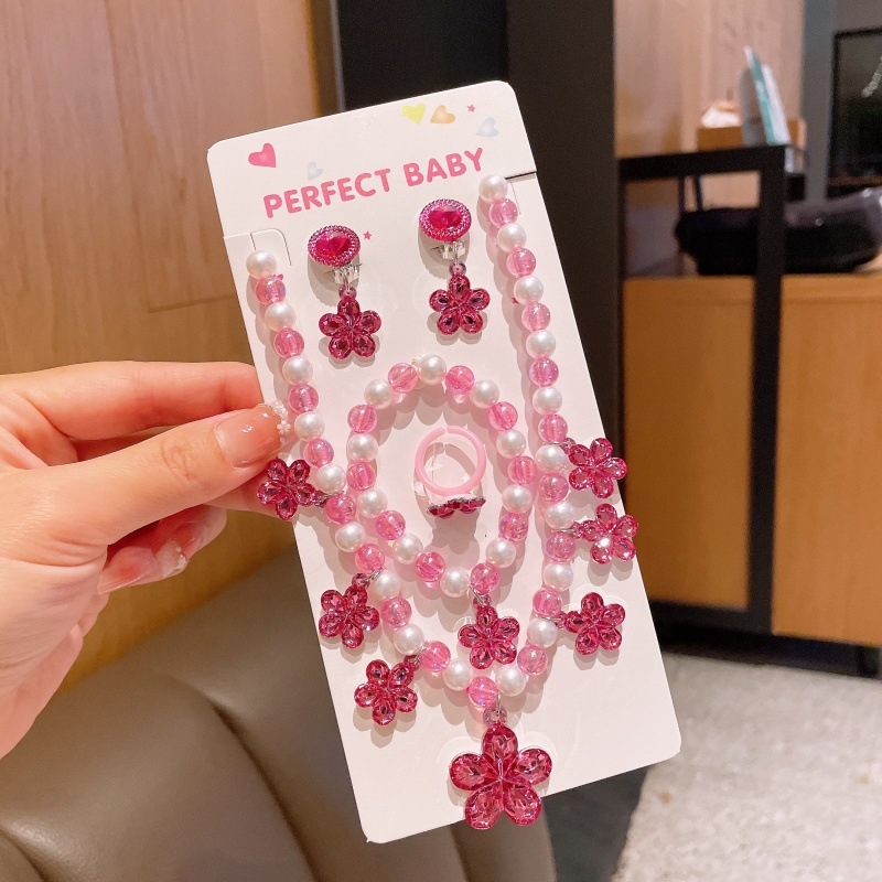 Set dječjeg nakita — princes stil, privjesak u obliku cvijeta, od plastike/smole, kuglični lanac, produžni lanac 11 cm i više, za djecu 3–10 godina