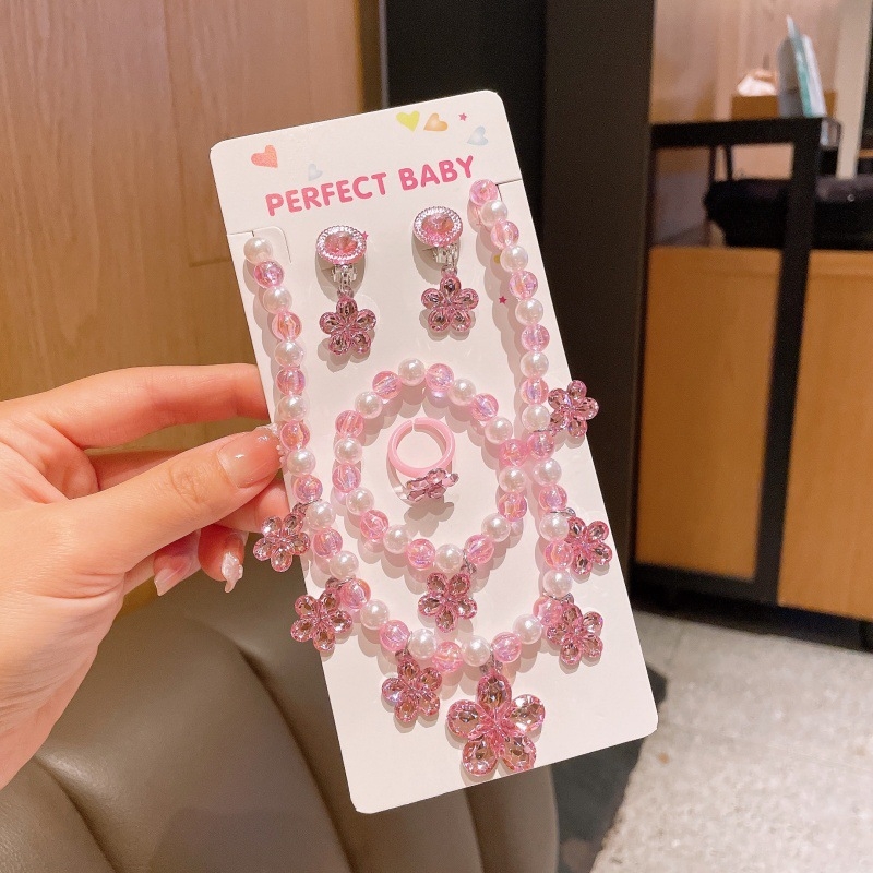 Set dječjeg nakita — princes stil, privjesak u obliku cvijeta, od plastike/smole, kuglični lanac, produžni lanac 11 cm i više, za djecu 3–10 godina