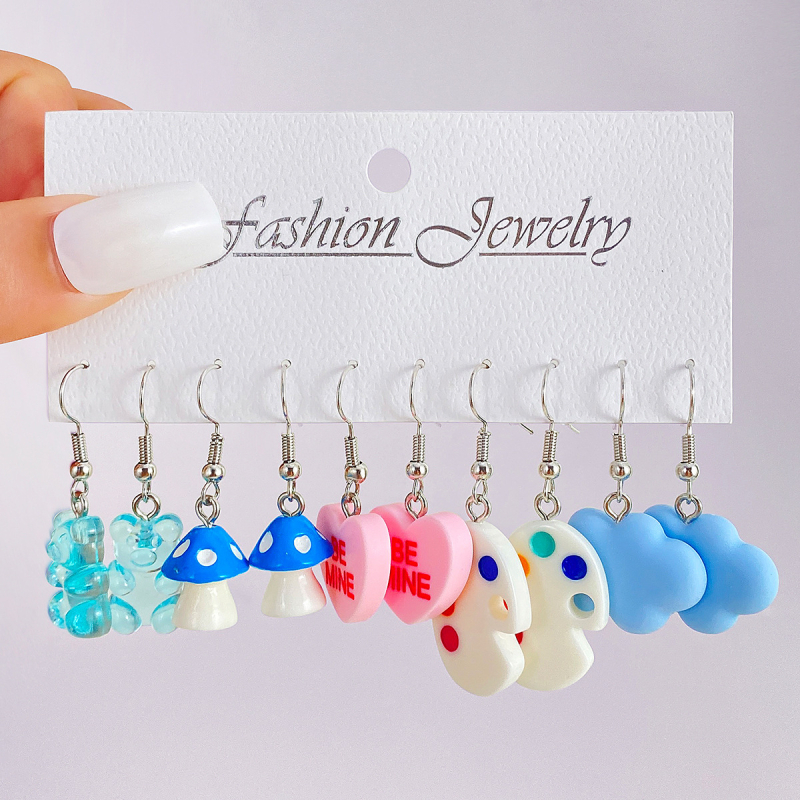 Vaisių stiliaus akrilo auskarų rinkinys, 5 vnt., 925 sidabro ausų kabliukai, elektroplakavimas, Korean Decoration World