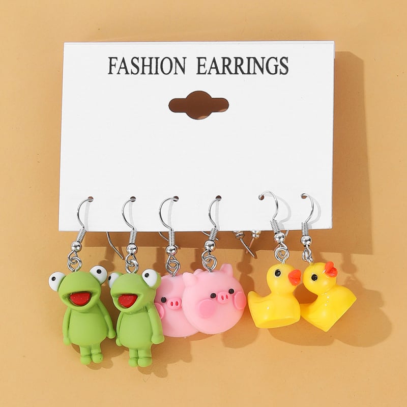 Vaisių stiliaus akrilo auskarų rinkinys, 5 vnt., 925 sidabro ausų kabliukai, elektroplakavimas, Korean Decoration World